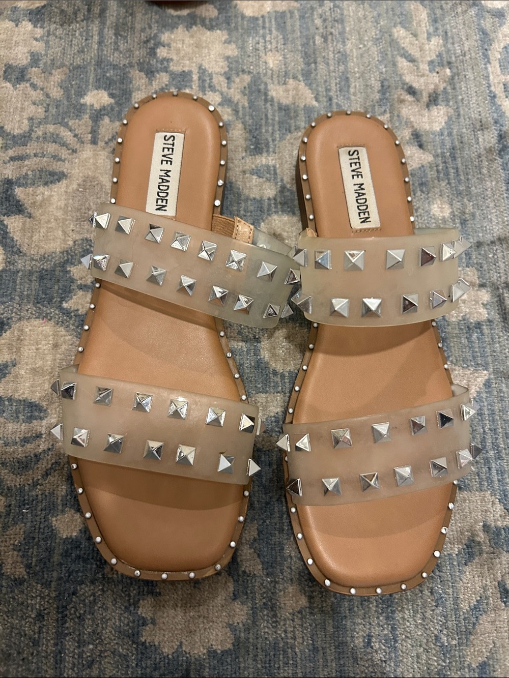 Steve Madden Clear Studded Slide Sandals in Nude